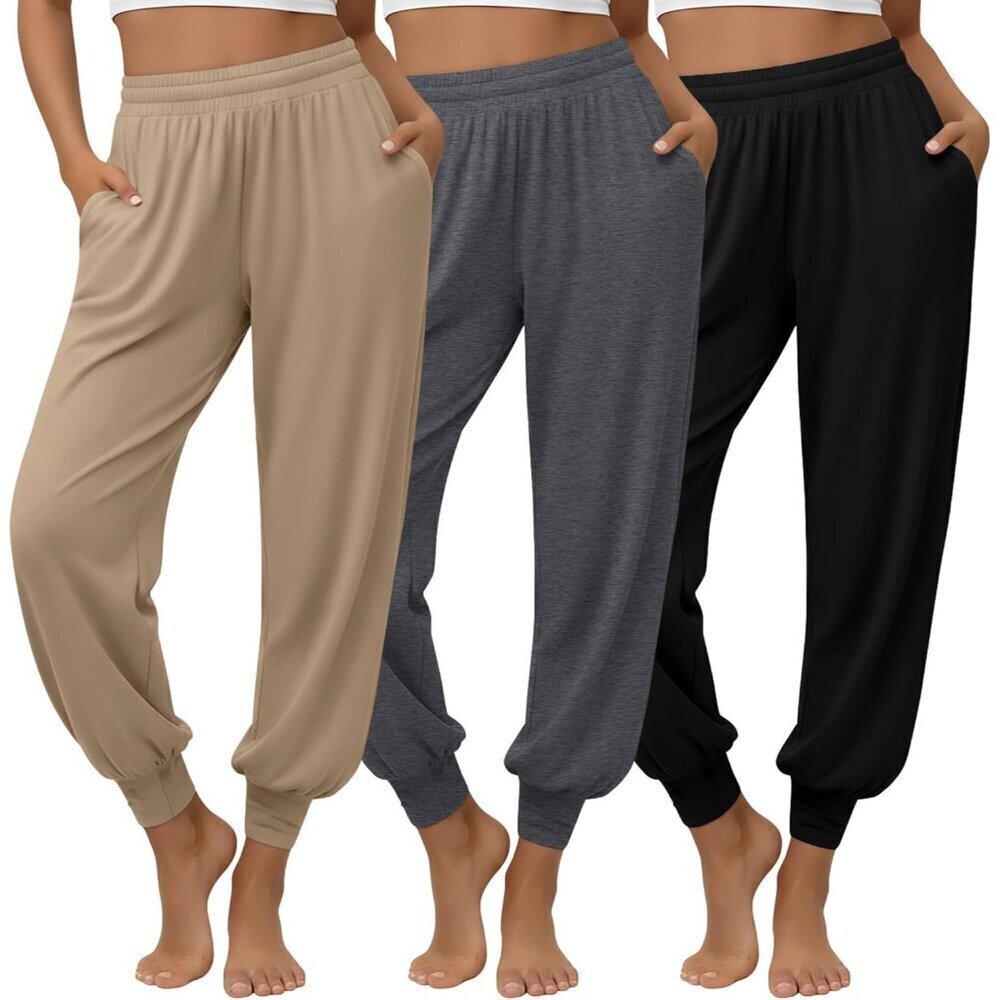 3 Pack Women's Lounge Joggers Loose Yoga Pants with Pockets High Waisted Sweatpa